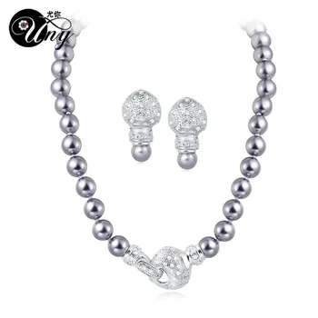 

UNY Jewelry Petite Pendant Necklace Rhodium Plated Zircon with Imitation Pearl fashion Vintage Cable Pave Stone jewelry set