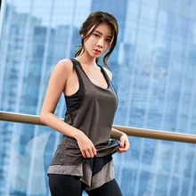 EF229 Топ для йоги, майка для бега, 2 в 1, женский спортивный жилет для тренировок с бюстгальтером, Женская Спортивная одежда для фитнеса, майка-борцовка для тренировок