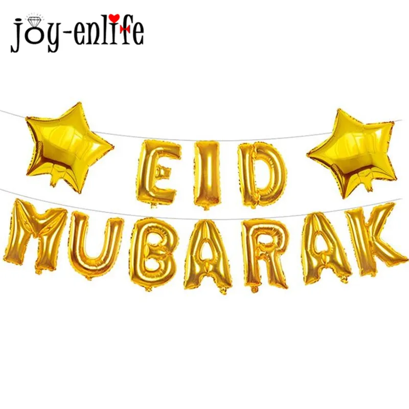 

JOY-ENLIFE Glitter Gold EID MUBARAK Letter Balloon Banners Festival of Ramadan Decor Islam Festival Islamic Muslim Mubarak Favor