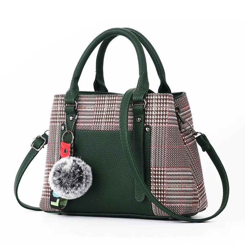Women Leather Lattice Handbag Female Hairball Crossbody Shoulder Bags Lady Fashion Messenger Tote Top-Handle Purse Sac SS7256 (18)