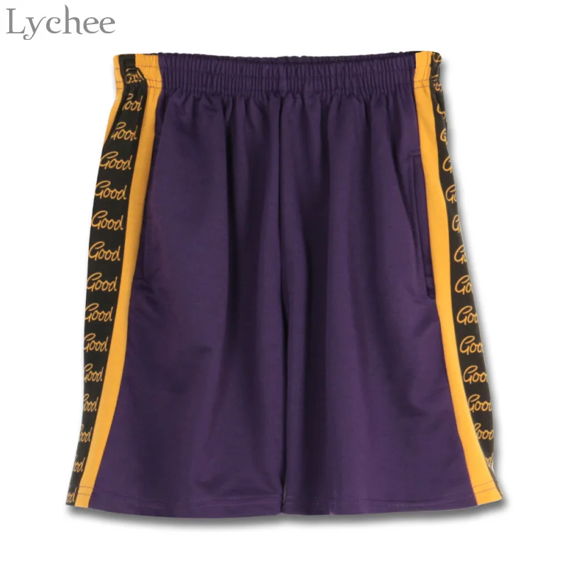 Lychee Harajuku панк летние женские шорты с буквенным принтом пэчворк эластичный пояс повседневные свободные шорты оверсайз женские - Цвет: Purple