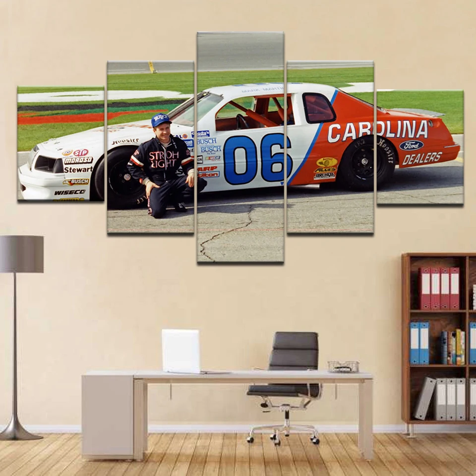 Home HD Decor Frame 5 Panel Racing Car Landscape Print Canvas Painting