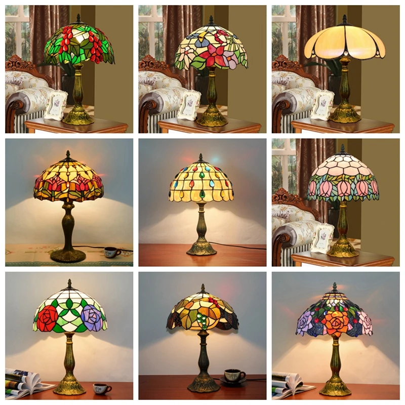  Turkish Table Lamp Tiffany Stained Glass with Dragonflys Vintage Desk Lamp Bedroom Mediterranean Re