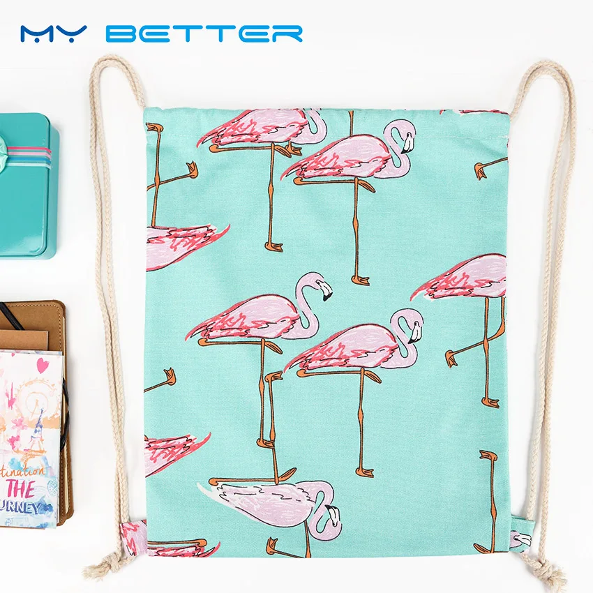 

Fashion High Capacity Flamingo Printing Travel Pouch Portable Drawstring Storage Bags School Bag Girls Backpacks Mochila