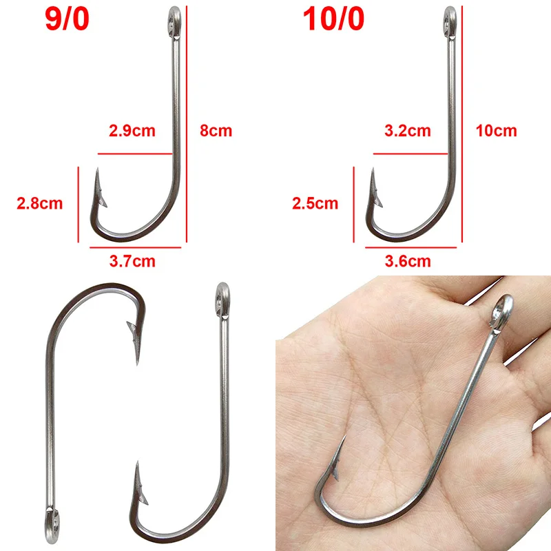 50pcs 34007 Stainless Steel Fishing Hooks White Big Extra Long Shank  Fishing Hook Size 1/0 2/0 3/0 4/0 5/0 6/0 7/0 8/0 9/0 10/0