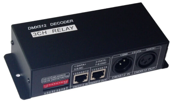 

wholesale 1 pcs INPUT AC110V-220V 5A*3CH dmx512 3P Relay Switch Decoder DMX-RELAY-3 channel relays use for led lamp led strips