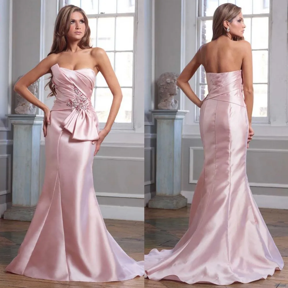 New Arrival Sweetheart Mermaid Dresses With Ruffles Pink Satin Floor Length Prom Gowns Long Sexy Dress For Women | Свадьбы и