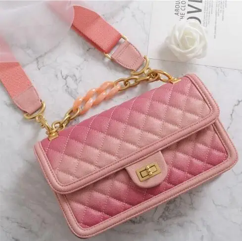 

Gradient Color Girl Messenger Bags Acrylic Handle Double use Brand Handbags For Lady cowhide Lozenge Female Summer fashion -1
