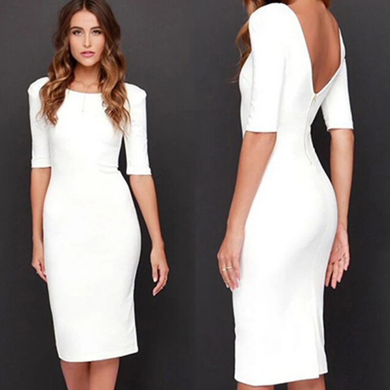 

Sexy Club Backless Dress Women White Sheath 2019 Fashion Party Summer Bodycon Dress Zipper Vestidos De Fiesta