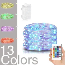 LED String Lights Battery Powered 50Leds Multi Color Changing With Remote Control Indoor Christmas Decorative Silver Wire Lights