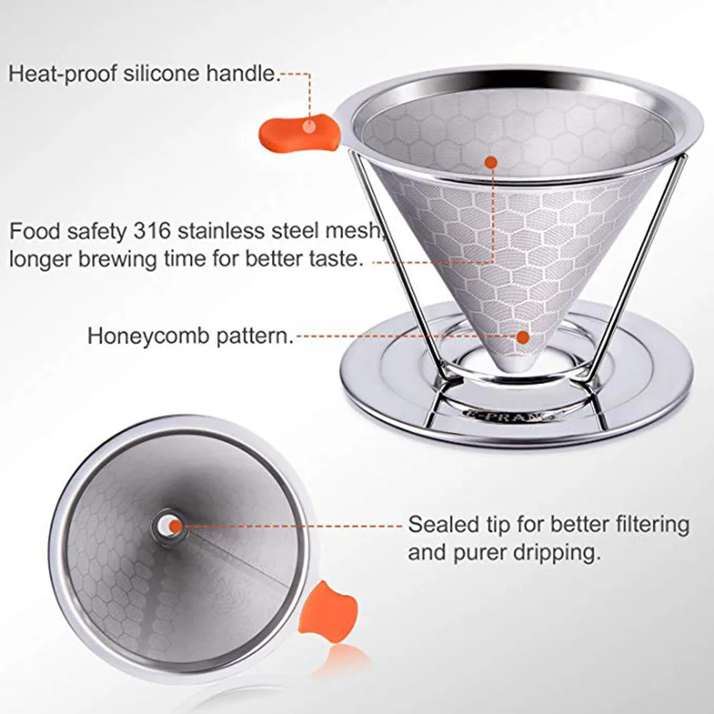 Сотовый фильтр для кофе из нержавеющей стали со съемным подстаканником