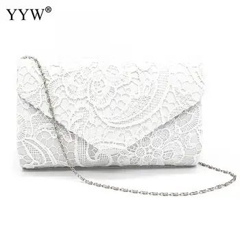 Nuova elegante busta frizione moda pizzo ricamo floreale borsa da sera con borsa a tracolla a catena borsa di lusso bianca Bolsas
