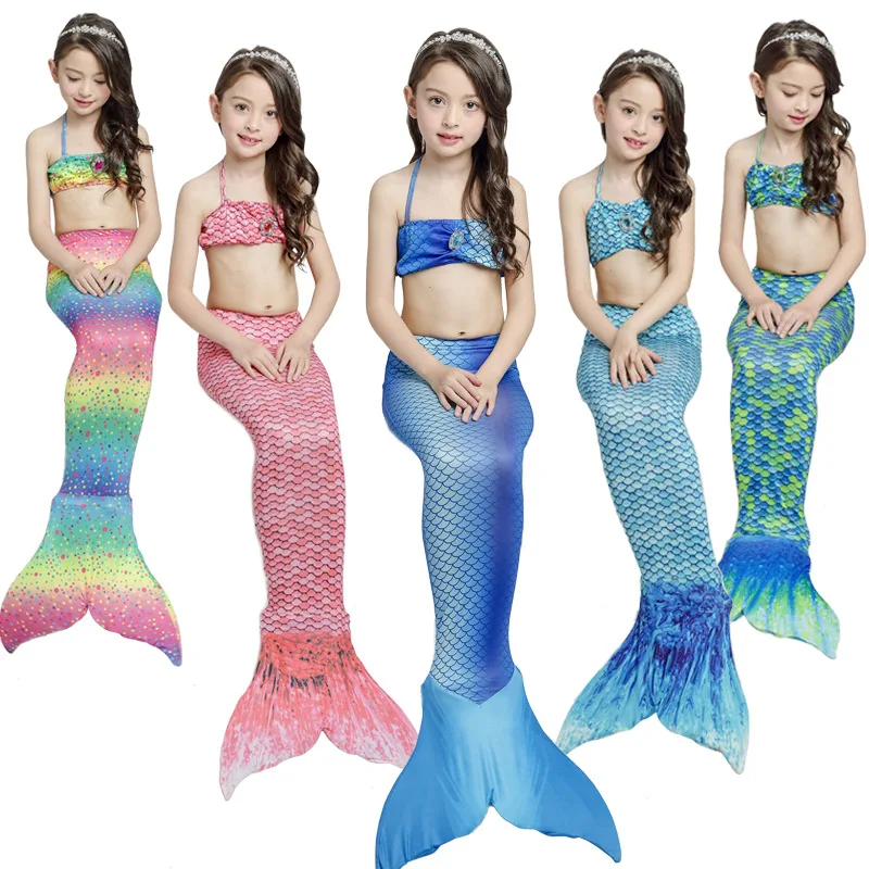 Aquamarine Bikini Split Swimming Dress Sets Girls Swimming Costume Baby Swimsuits Mermaid Bathing Suit Swimwear Bathing Costume