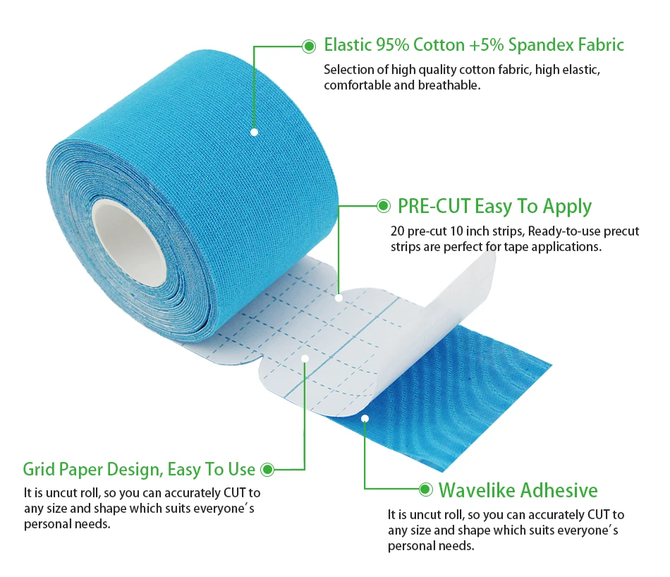 3 рулона предварительно вырезанная кинезиологическая лента эластичная клейкая повязка для мышц хлопок водонепроницаемая Спортивная физио-лечебная травматизирующая лента 5 см* 5 м