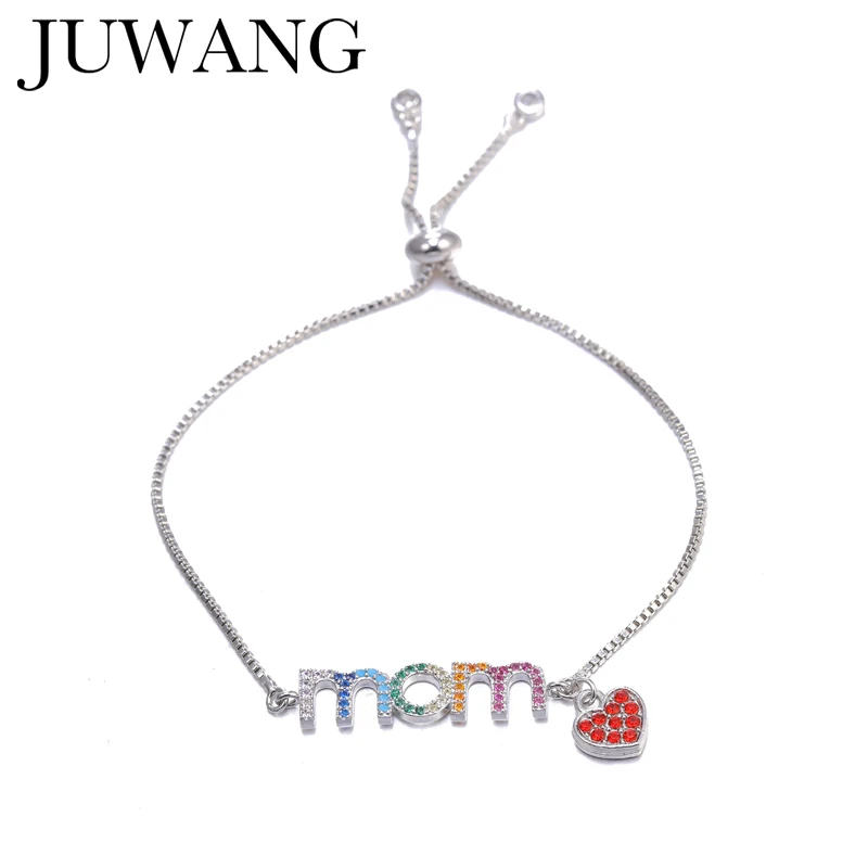 

Cubic Zircon "Mama" Charm Bracelet Adjustable Silver For Women Bracelet Bangle For Mom Girl Mothers Day Gift Friendship Jewelry