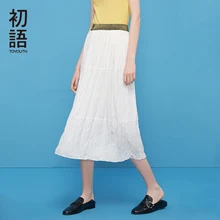 Toyouth Золотой эластичным поясом лоскутное плиссированные юбки юбка-трапеция длинная юбка женский