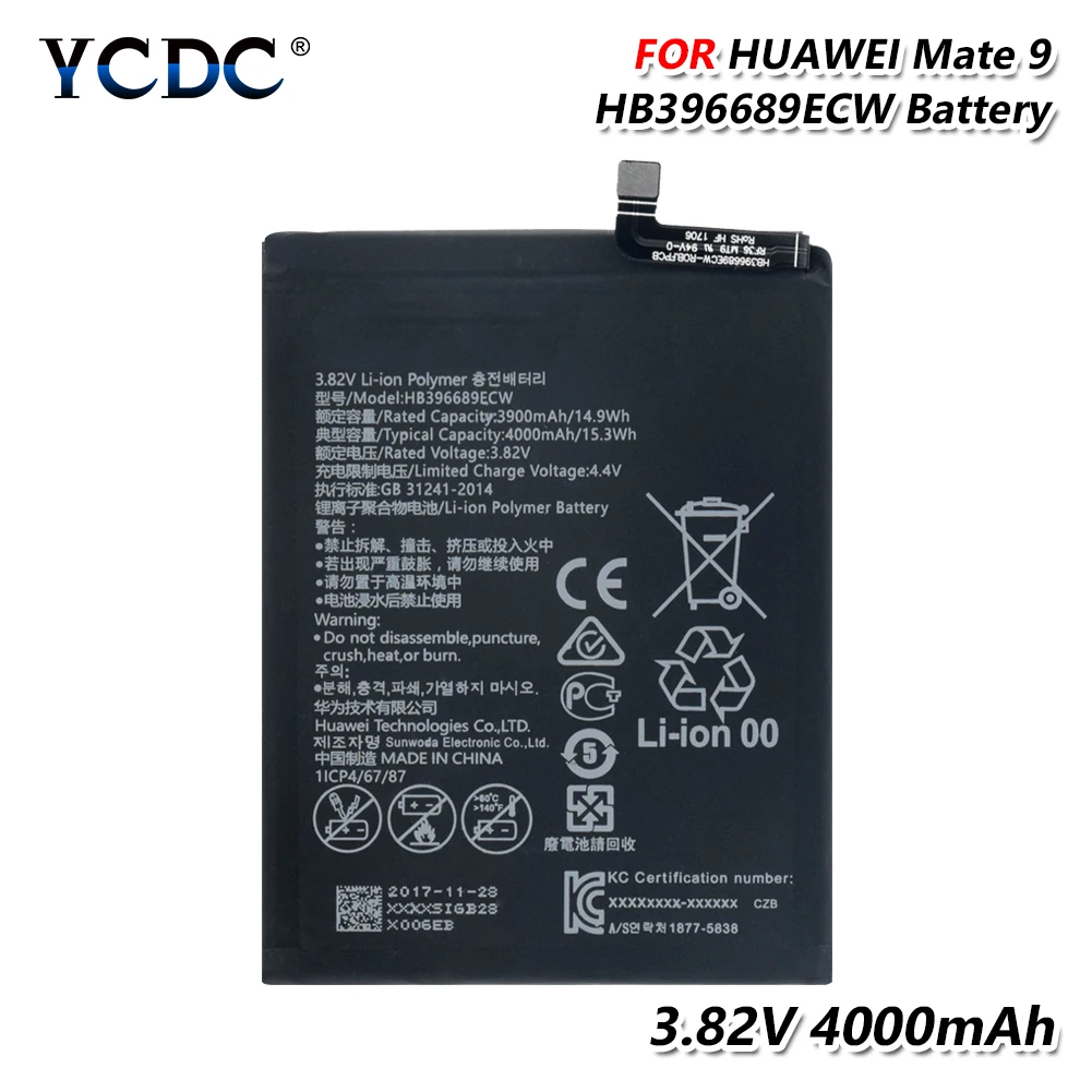 Телефон Батарея HB396689ECW 3,82 V 4000 мА/ч, литий-ионный аккумулятор Батарея для huawei Коврики 9/Коврики 9 Pro LON-L29 MHA-L09 MHA-L29 MHA-TL00
