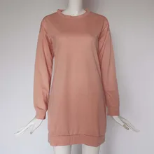 Womens Casual Dress Long Sleeve Round Neck Solid Color Long Sweater Dress round neck falbala patchwork womens day dress