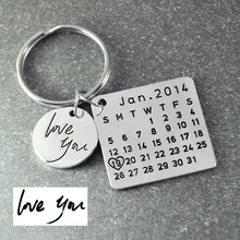 Venta del Día de padres, Personalizado Llavero Calendario, Firma calendario Calendario llavero Mano Estampada, fecha resaltada con corazón