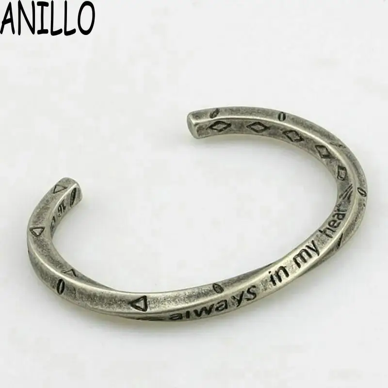 ANILLO Новые мужчины Viking войны Bangle Простой грубый Vintage Серебряный цвет Высокое
