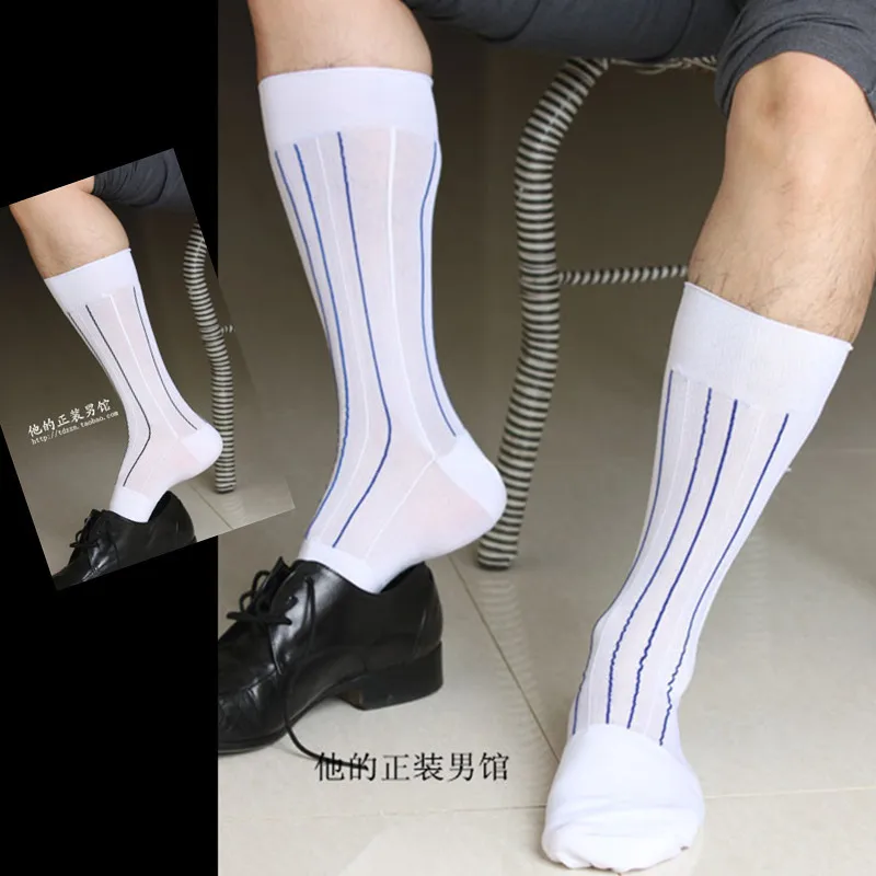 2015 men knee length white nylon socks man fashion stripe long TNT