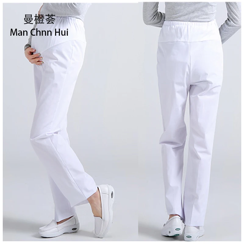 Hospital Summer Nurse Medical Work Pants Women-Maternity Pants Pink White Nurse Elastic Waist