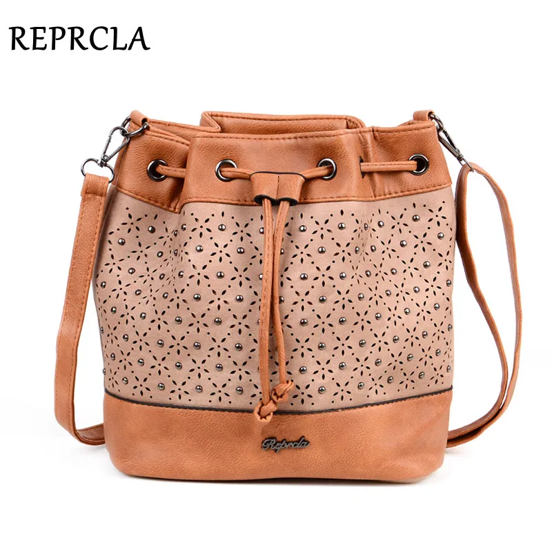 REPRCLA Brand Designer Bucket Shoulder Bag Vintage Rivet Crossbody Bags for Women Messenger Bags ...