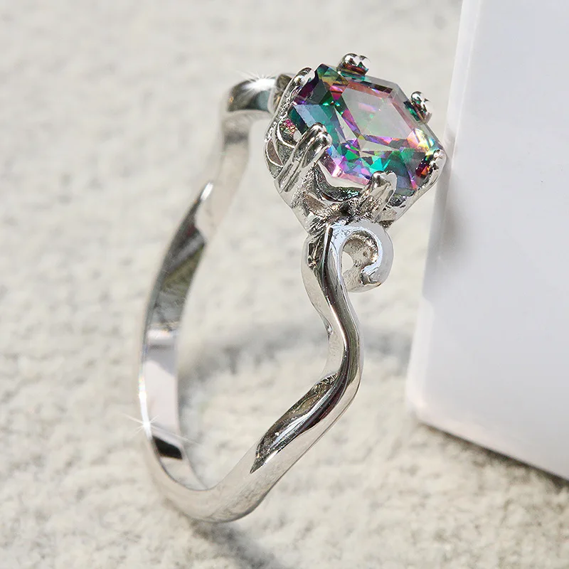 Лунный камень 3.2ct подлинная радуга обесцвечивание огонь мистик топаз кольцо 925 anillos серебряное ювелирное кольцо подарки для женщин вечеринка танцы