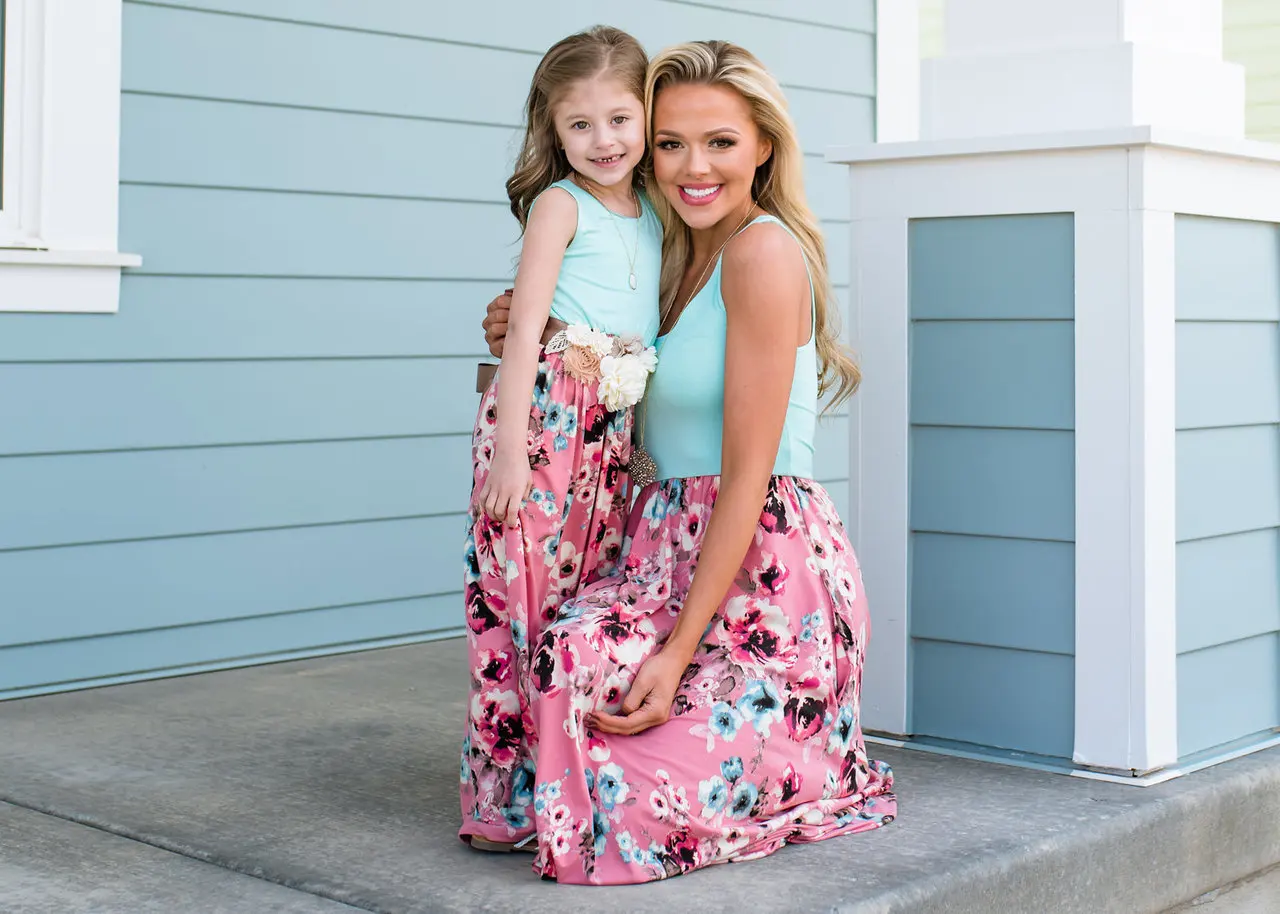 Mommy and me clothes Mother daughter dresses Floral Printed Long Dress Mother and daughter clothes Family matching clothes