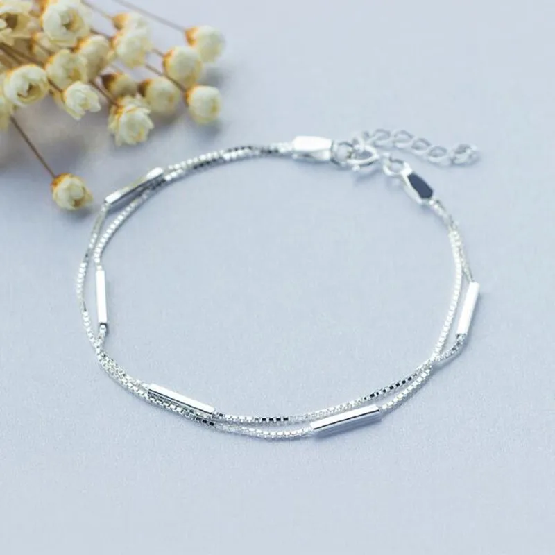 Personality New Art 925 Sterling Silver Jewelry Female Simple Bar Round Stick Double High-quality Popular Bracelet SB3