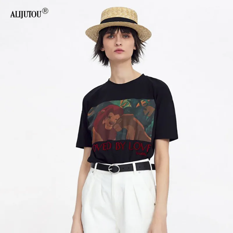 The Lion King Cartoon Print Short Sleeve T Shirt Women Zaraing Fashion Casual Black Crew Neck Tshirt Femme Graphic Tees Clothes The Lion King Cartoon Print Short Sleeve T Shirt Women Zaraing Fashion Casual Black Crew Neck Tshirt Femme Graphic Tees Clothes