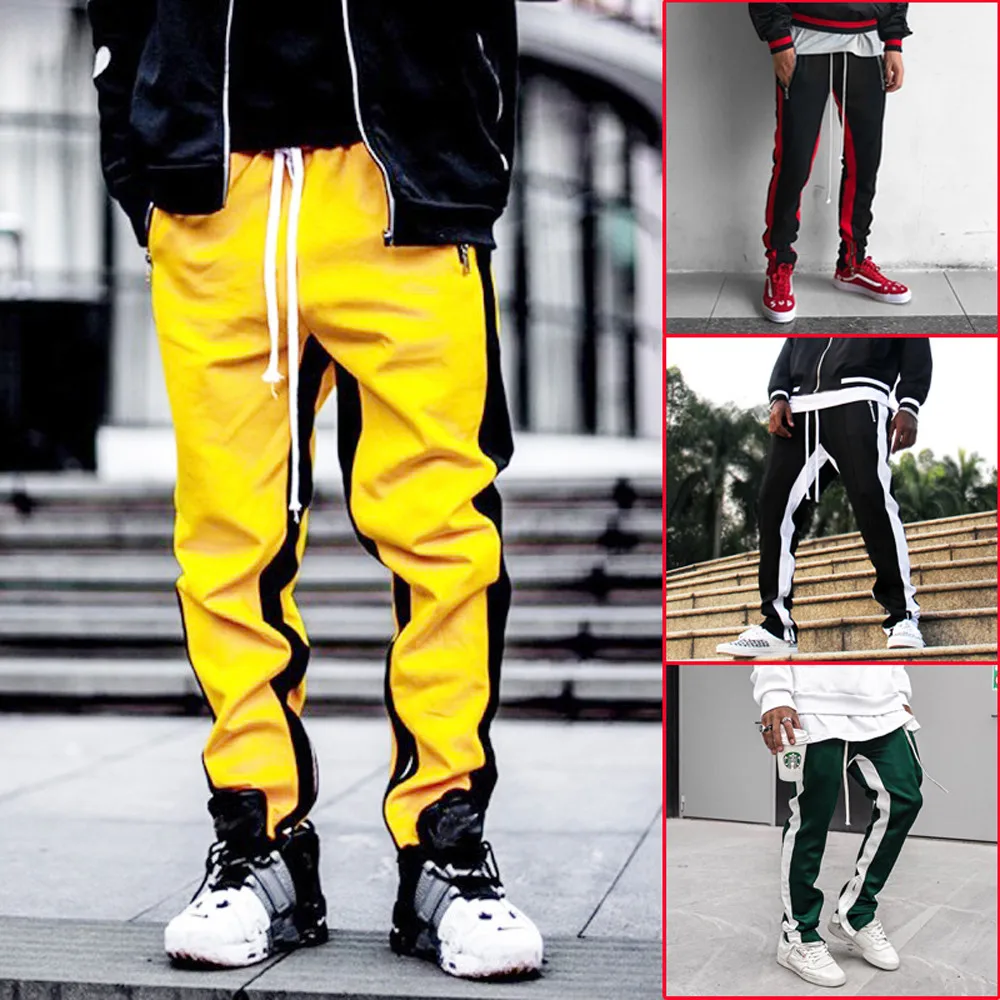 Casual Men Pants Unique Big Pocket Hip Hop Men Stripe Pocket Overalls Casual Pocket Sport Work Casual Trouser Pants  Z402
