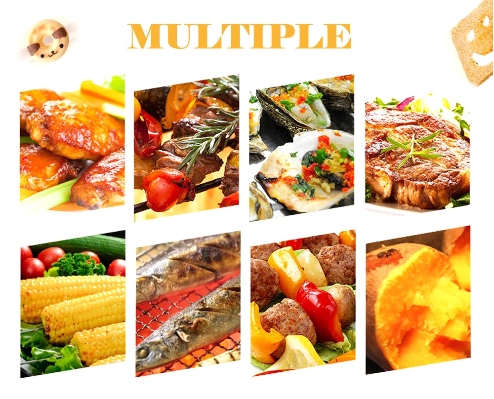 8 Burners Gas BBQ Grill Commercial Stainless Steel LPG Yellow/Silver Adjustable Height Smokeless Barbecue Pinic Baking BBQ Grill