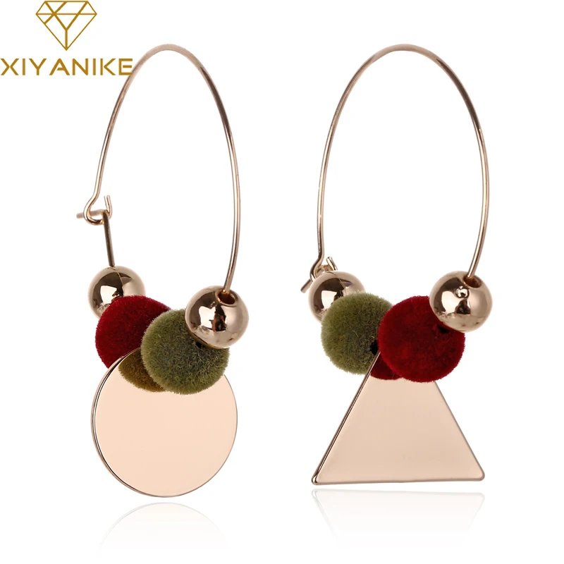 

XIYANIKE Fashion Boho Geometric Gold Color Circles Plush Ball Earrings Female Wedding Earring Statement Jewelry Accessories E106