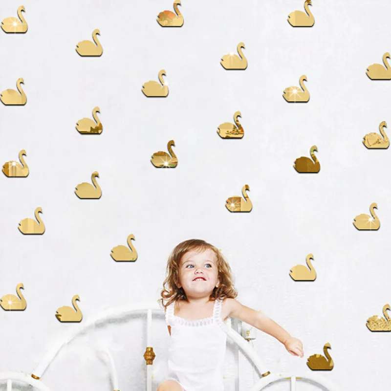 

12Pcs 3D DIY Swan Mirror Wall Stickers 3D Arcylic Animal Cartoon Stickers Removable Decals Kids Bedroom Decor