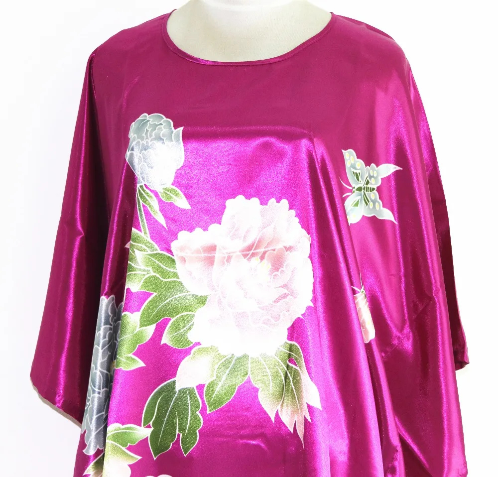 Женское фиолетовое шелковое кимоно из искусственного шелка, стильный халат с цветами, банное платье, китайское винтажное домашнее платье, пижама, ночная рубашка размера плюс 6XL