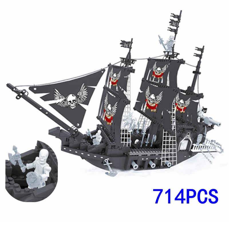 

714pcs DIY Building Blocks Black Pearl Model Pirates Ship of Caribbean Compatible with Legoe Bricks set Toys for Children Gift