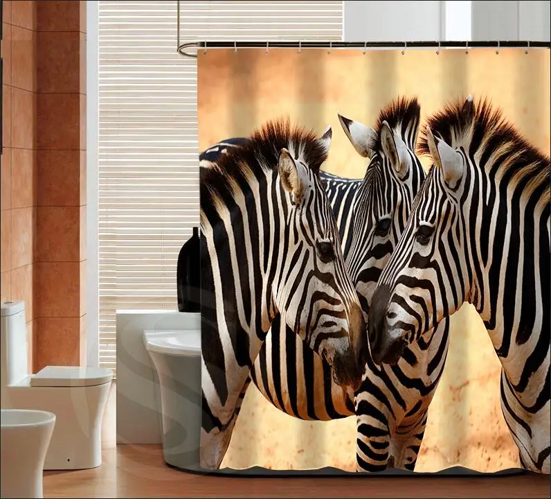 

Popular Zebra Custom Shower Curtain Polyester Fabric Printing Bathroom Curtain Waterproof With Hook Bath Curtain Gift