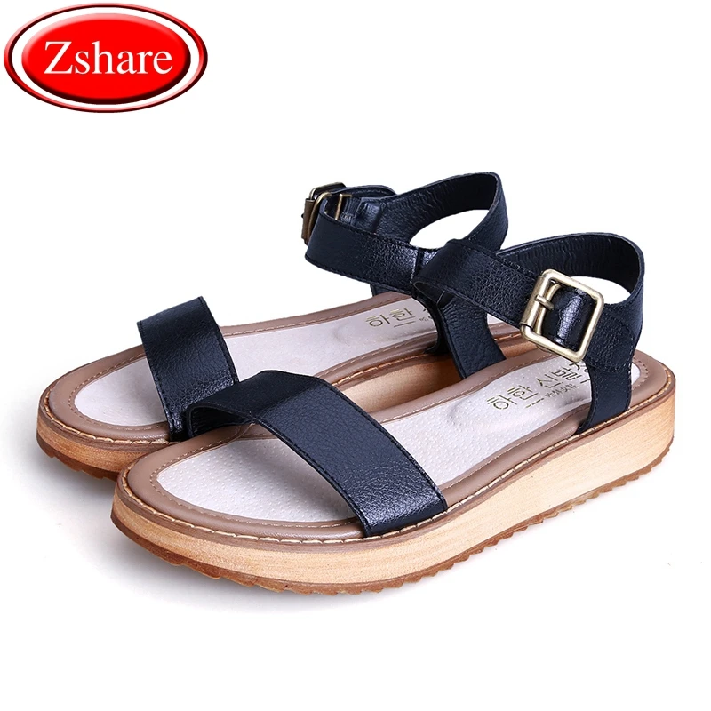 

Women leather sandals 2019 summer new Roman leather flat sandals student platform casual shoes women's large sandals 34-45 size