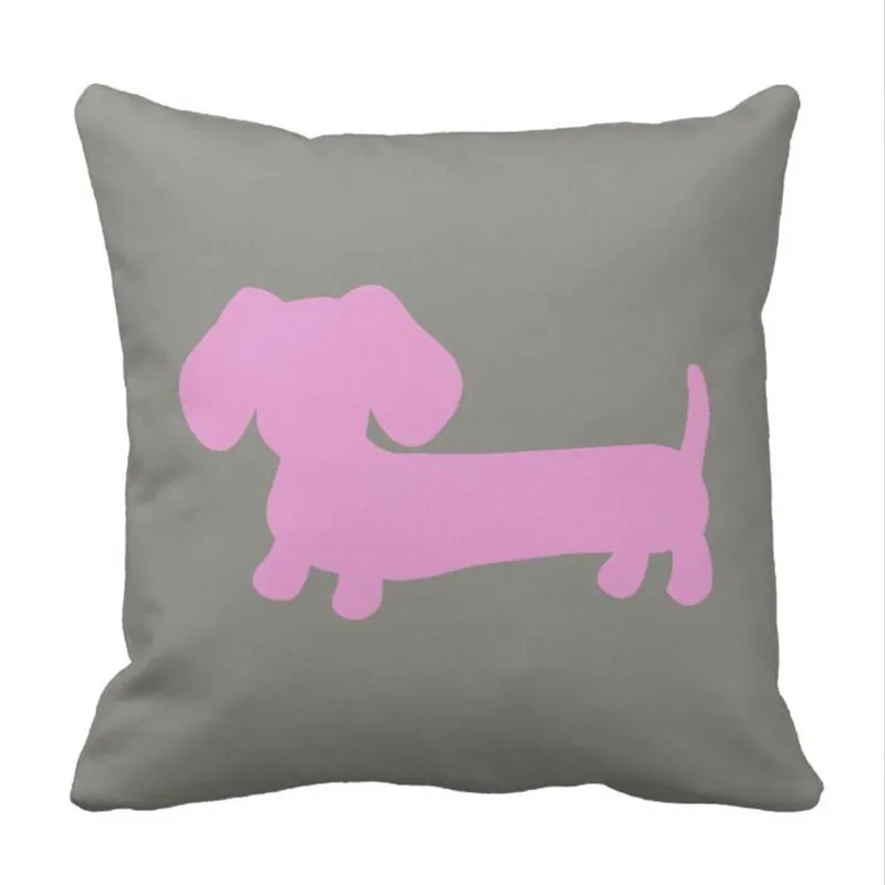 Pink Dachshund Wiener Dog on Grey Pillow casepillow case dogdog