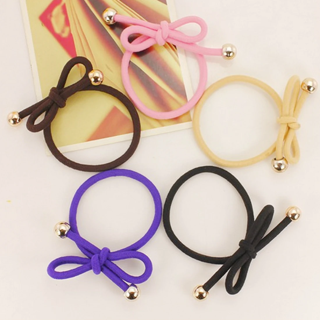 5pcs Fashion Women Elastic Hair Band Colorful Hair Tie Rope Bow Ring Rubber Ponytail Holder For Girls Accessories