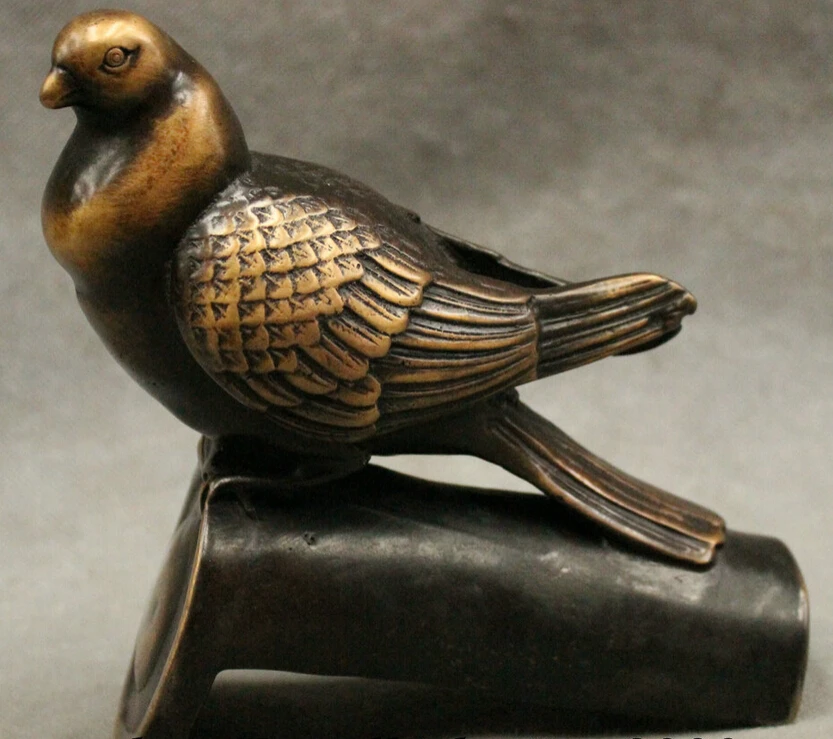 

song voge gem S2364 Chinese Pure Bronze JiXiang Fly Bird Dove Statue On Tree Branch Sculpture Holder
