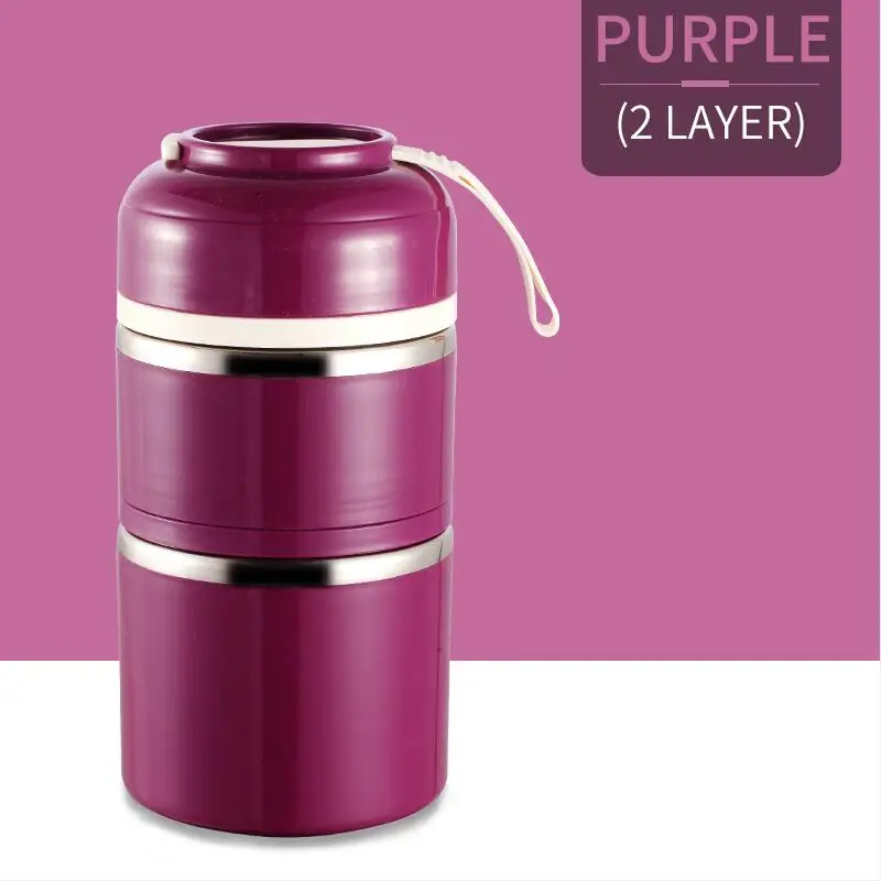Purple 2 Layer WORTHBUY милый японский термальный Ланч-бокс герметичный из нержавеющей стали Bento box детский портативный контейнер для еды для пикника и школы - Цвет: Purple 2 Layer