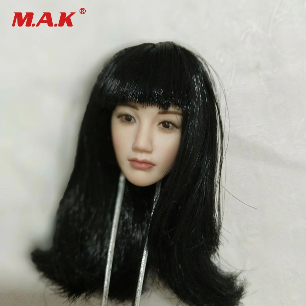 1" женская фигура на заказ голова лепить 1/6 азиатская девушка черные длинные волосы модель игрушки для 12" фигурка тела аксессуар