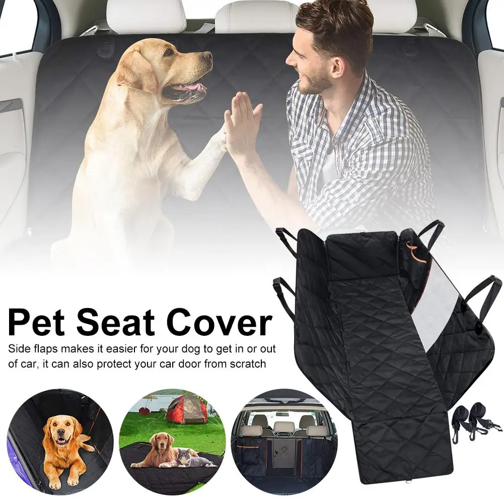 

Practical Pet Seat Cover Dog Car Seat Cover with Mesh Viewing Window Storage Pocket Dog Hammock Waterproof Non-Scratch Cushion
