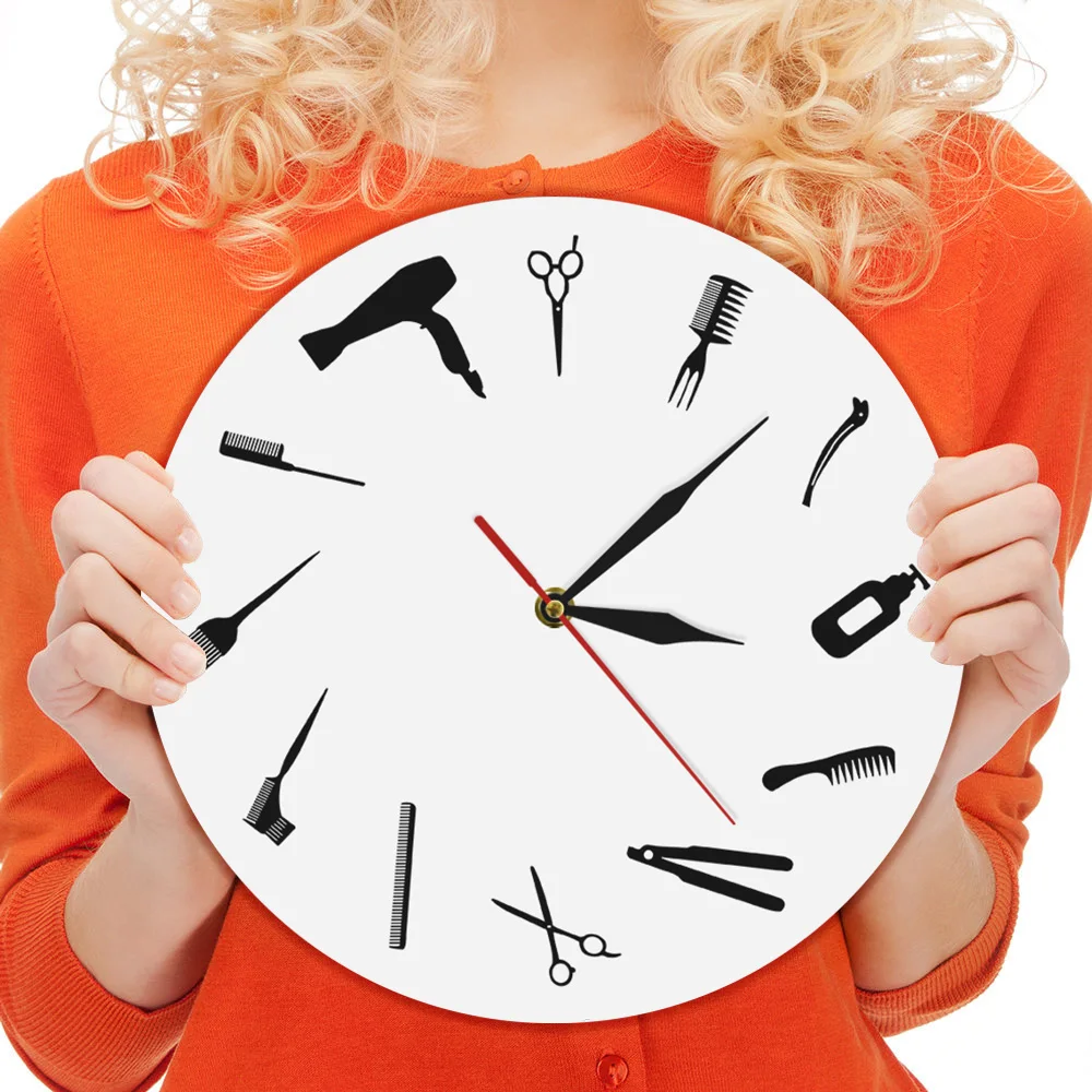 

Barber Equiment Wall Clock Modern Design Barber Shop Business Sign Wall Watch Beauty Hair Salon Clock Hairdresser Gift Z076