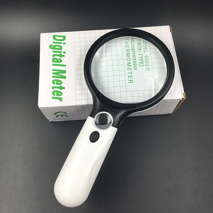 

6902AB handheld LED magnifier loupe with led lights Illuminated 3 LED Lights two Optical Lens Hand held Magnifier Loupe