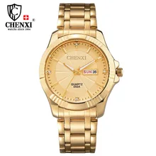 CHENXI Hombres Reloj de Oro de Acero Inoxidable de lujo de Negocios Vestido de Cuarzo Reloj de pulsera para Hombre de Oro Reloj de Regalo Ocasional Impermeable