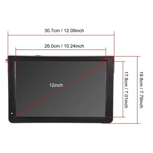 12inch Digital Television ATSC Portable TV 1080P HD HDMI Video Player for Home Car US Plug