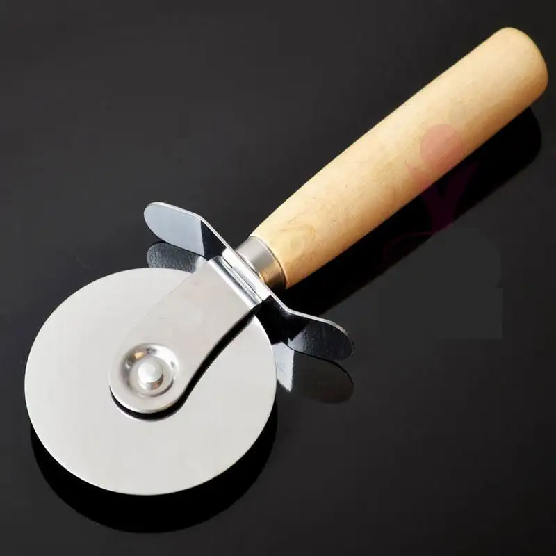100X DUNFA Stainless Steel Pizza Cutter With Wooden Handle Pizza Knife